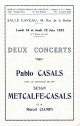 [仏] パブロ・カザルス「2つのコンサート」プログラム ■ 於サル・ガヴォー（パリ）　1922年6月