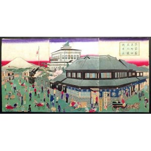 画像: 錦絵「東京名所室町三井冨士遠景」三枚一組 ■ 梅堂国政画　紅英堂蔦吉板　明治期