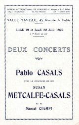 画像:  [仏] パブロ・カザルス「2つのコンサート」プログラム ■ 於サル・ガヴォー（パリ）　1922年6月