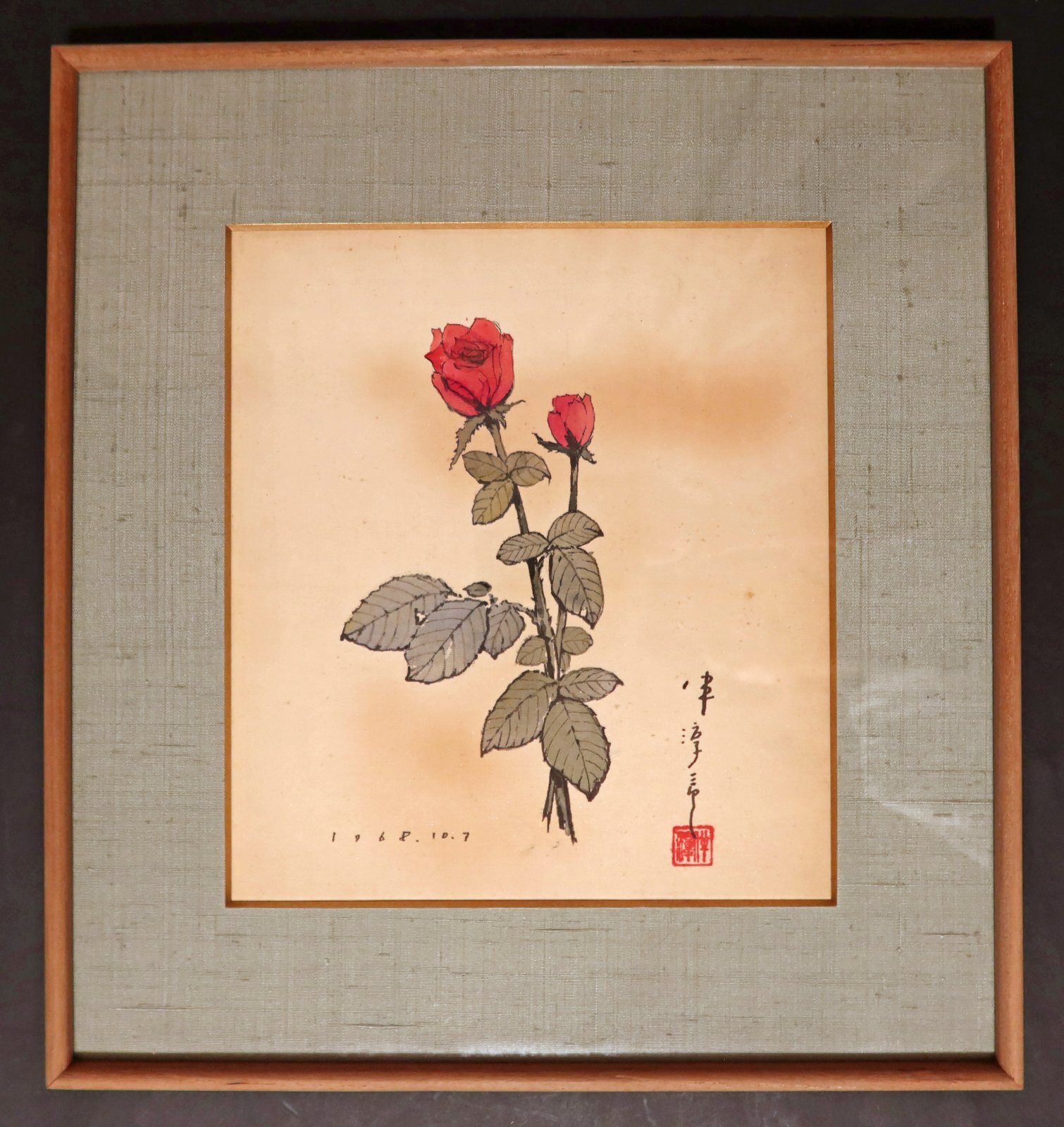 画像1: 伴淳三郎水彩画額「薔薇」■ 1968年10月7日